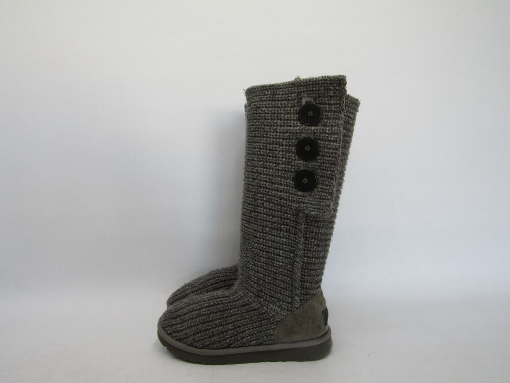 UGG Womens Size 7 M Gray Knit Button Knee High Fashion Boots